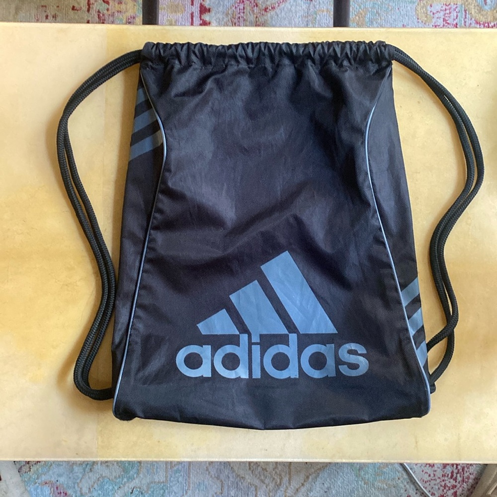 Adidas Drawstring Logo Sackpack Backpack Black Three Stripes GUC